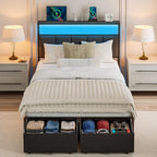 Queen Bed Frame with 2 Storage Drawers, Grey Upholstered