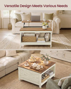 VASAGLE Lift Top Coffee Table, Square Farmhouse Coffee Table with Storage