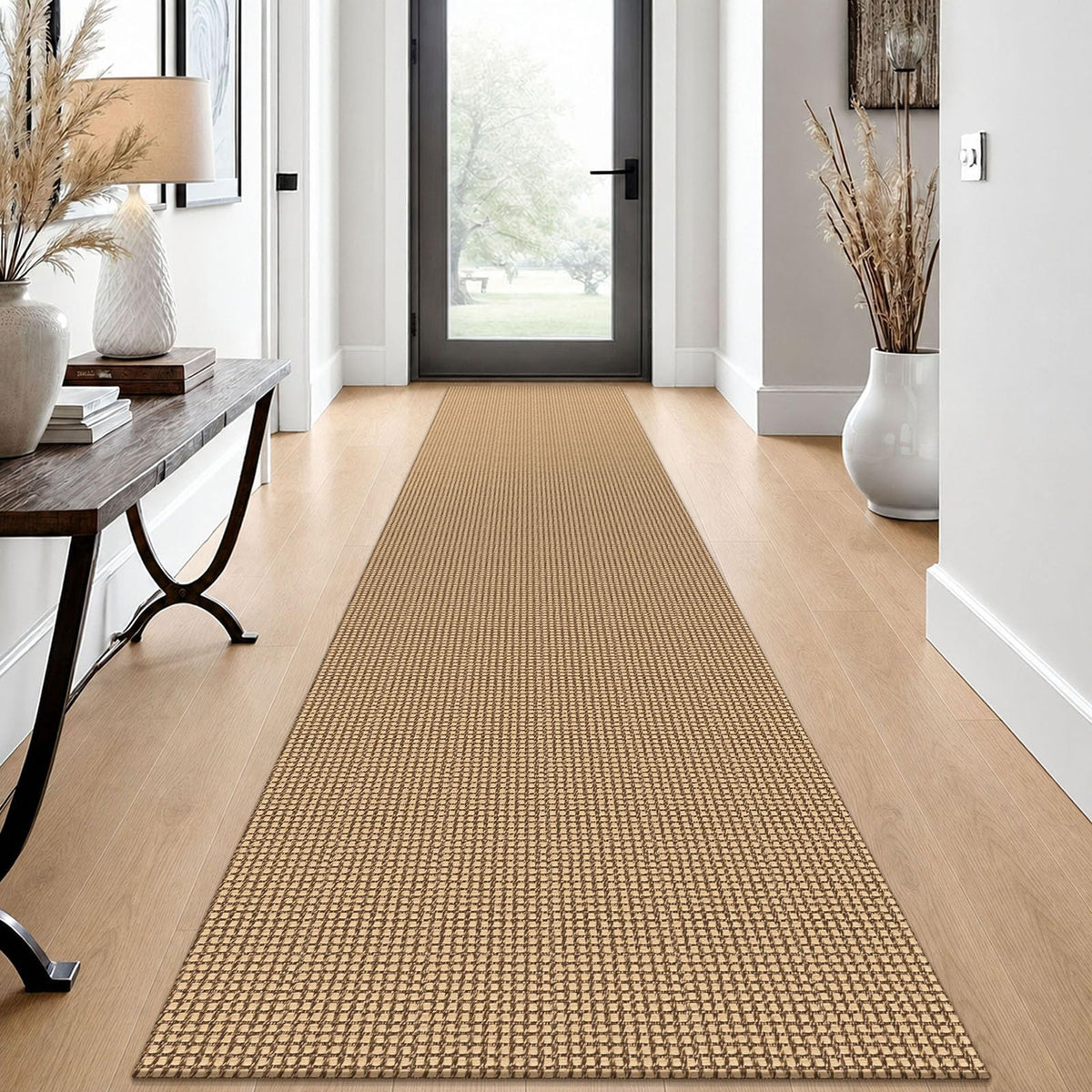 EARTHALL Woven Area Rugs 6x9 Ft Washable Living Room Rugs Non Slip Rubber Backed Dining Room Rug Braided Bedroom Rugs Indoor Floor Carpet for Living Room, Bedroom, Dining Room, Beige/Ivory