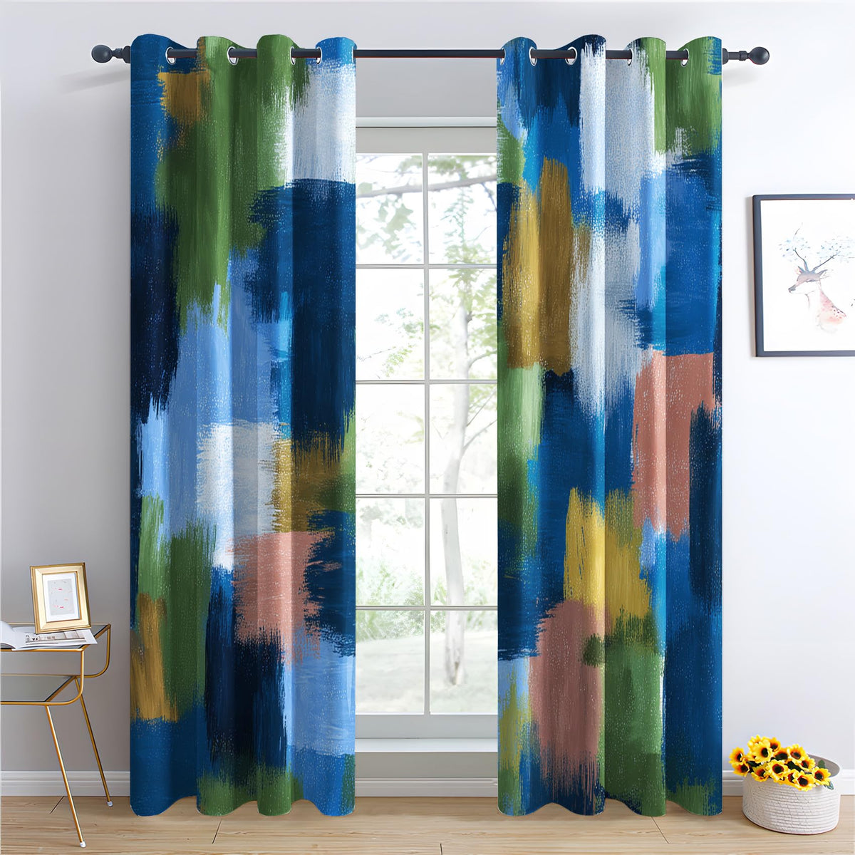Mid Century Blackout Curtains & Gifts, Thermal Insulated Room Darkening Grommet Drapes for Bedroom Living Room, Minimalist Modern Abstract Window Treatments, 108 Inch Drapes 2 Panel Set