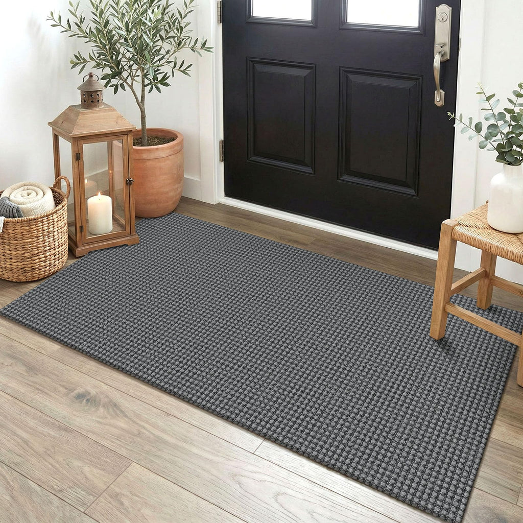 EARTHALL Woven Area Rugs 6x9 Ft Washable Living Room Rugs Non Slip Rubber Backed Dining Room Rug Braided Bedroom Rugs Indoor Floor Carpet for Living Room, Bedroom, Dining Room, Beige/Ivory