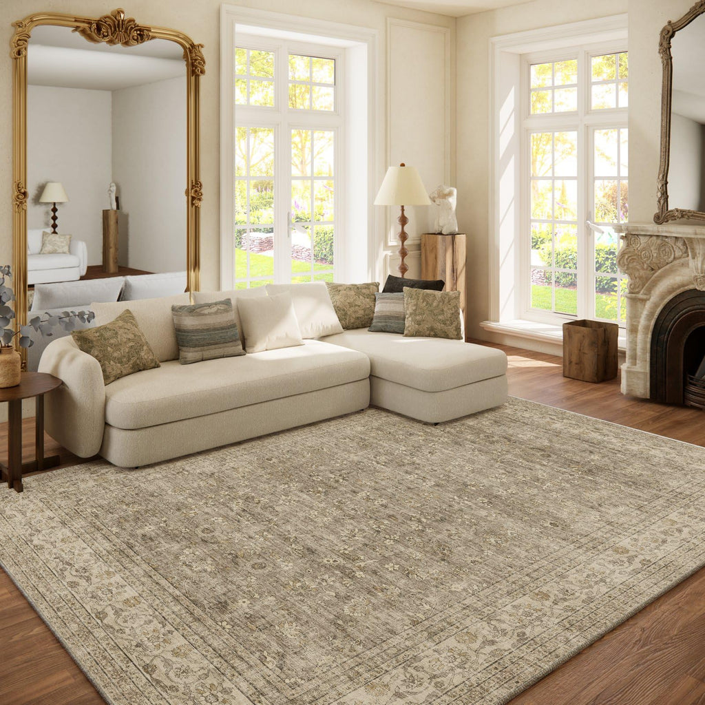 Washable Area Rugs for Living Room: 9x12 Bedroom Rug Boho Vintage Area Rug Stain Resistant Non Slip Low Pile Lightweight Soft Carpets for Dining Room Kitchen Nursery Kids Room Playroom Home Office