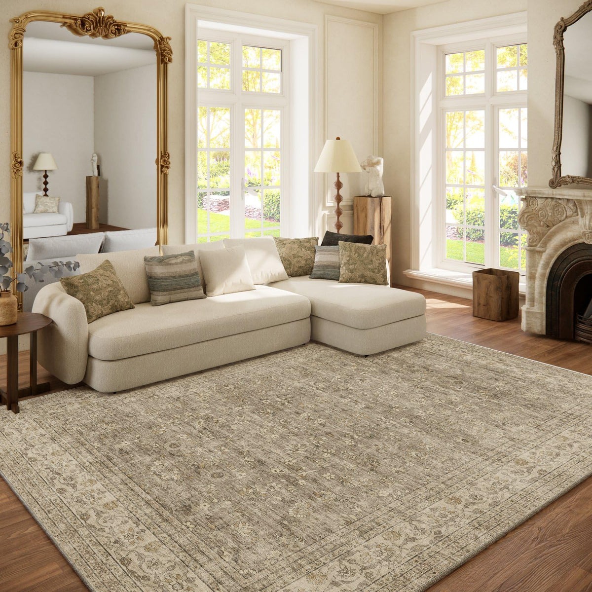 Washable Area Rugs for Living Room: 9x12 Bedroom Rug Boho Vintage Area Rug Stain Resistant Non Slip Low Pile Lightweight Soft Carpets for Dining Room Kitchen Nursery Kids Room Playroom Home Office