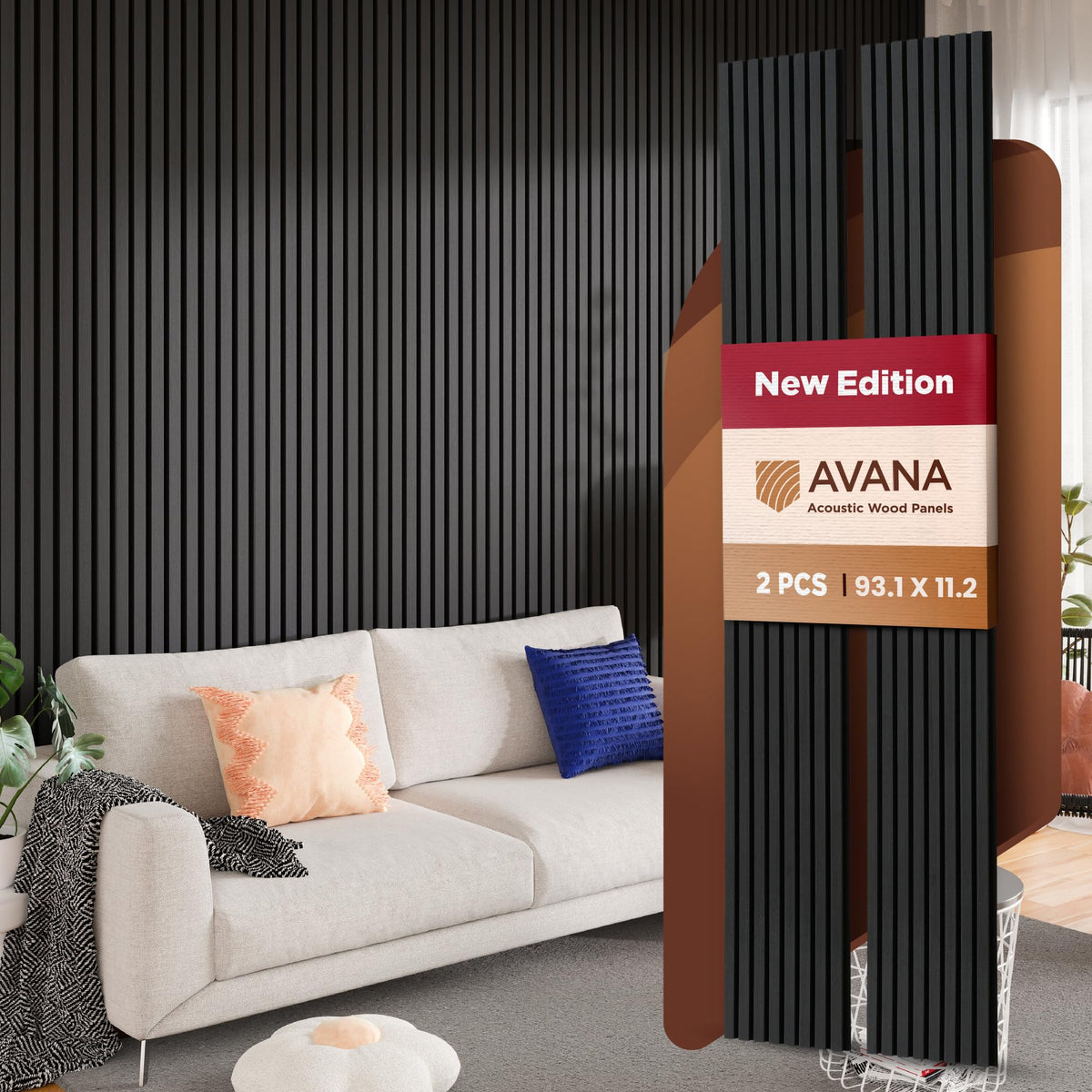 Avana Acoustic Wood Wall Panels – 93.2x11.25 Inch Panels – Fits 94x12 Layout – Rustic Walnut Acoustic Panels 4 PCs –Wall Panels For Interior Wall Decor For Homes, Offices – Durable Wood Panel For Wall