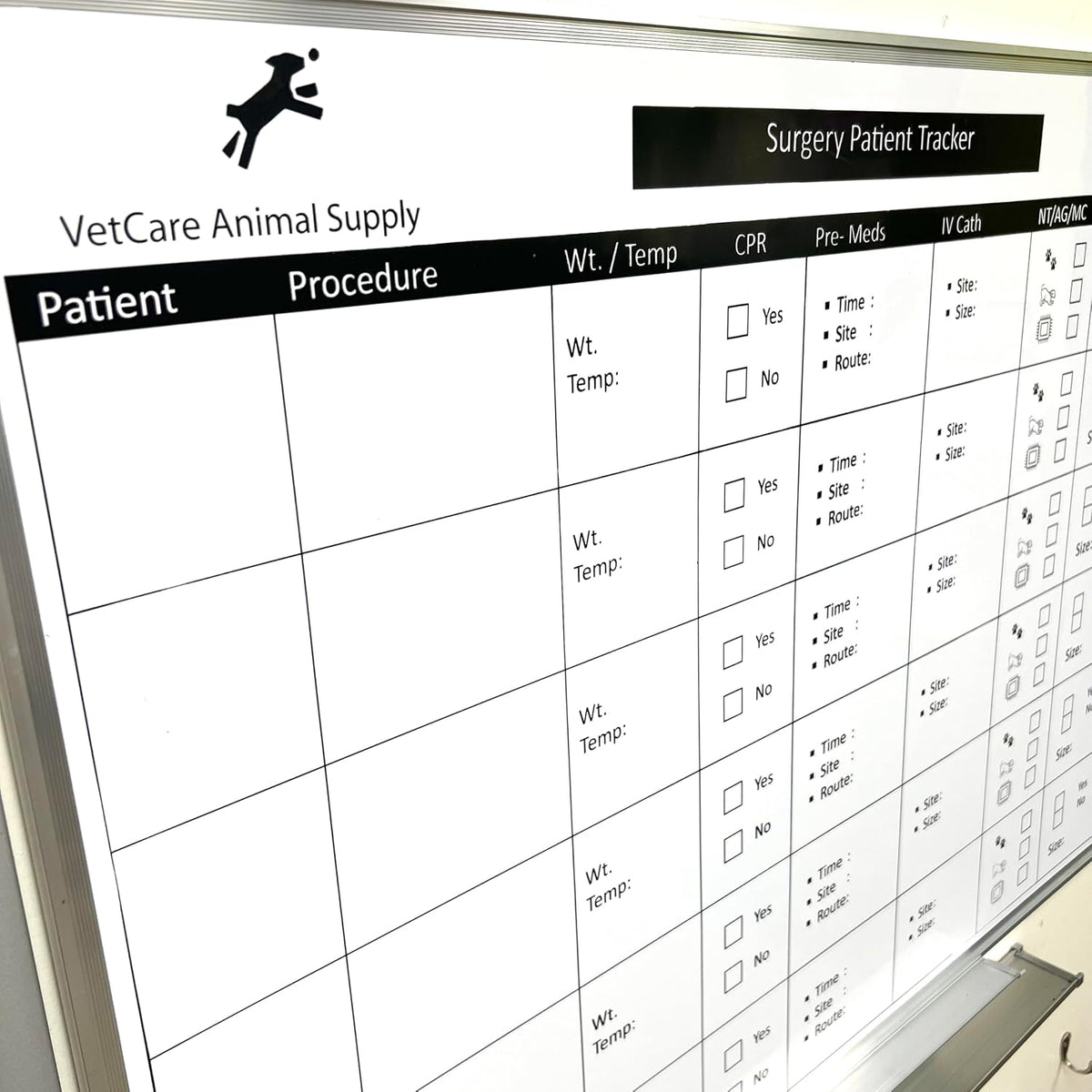 Patient Surgery Tracker Whiteboard - Veterinary Printed Medical whiteboard.