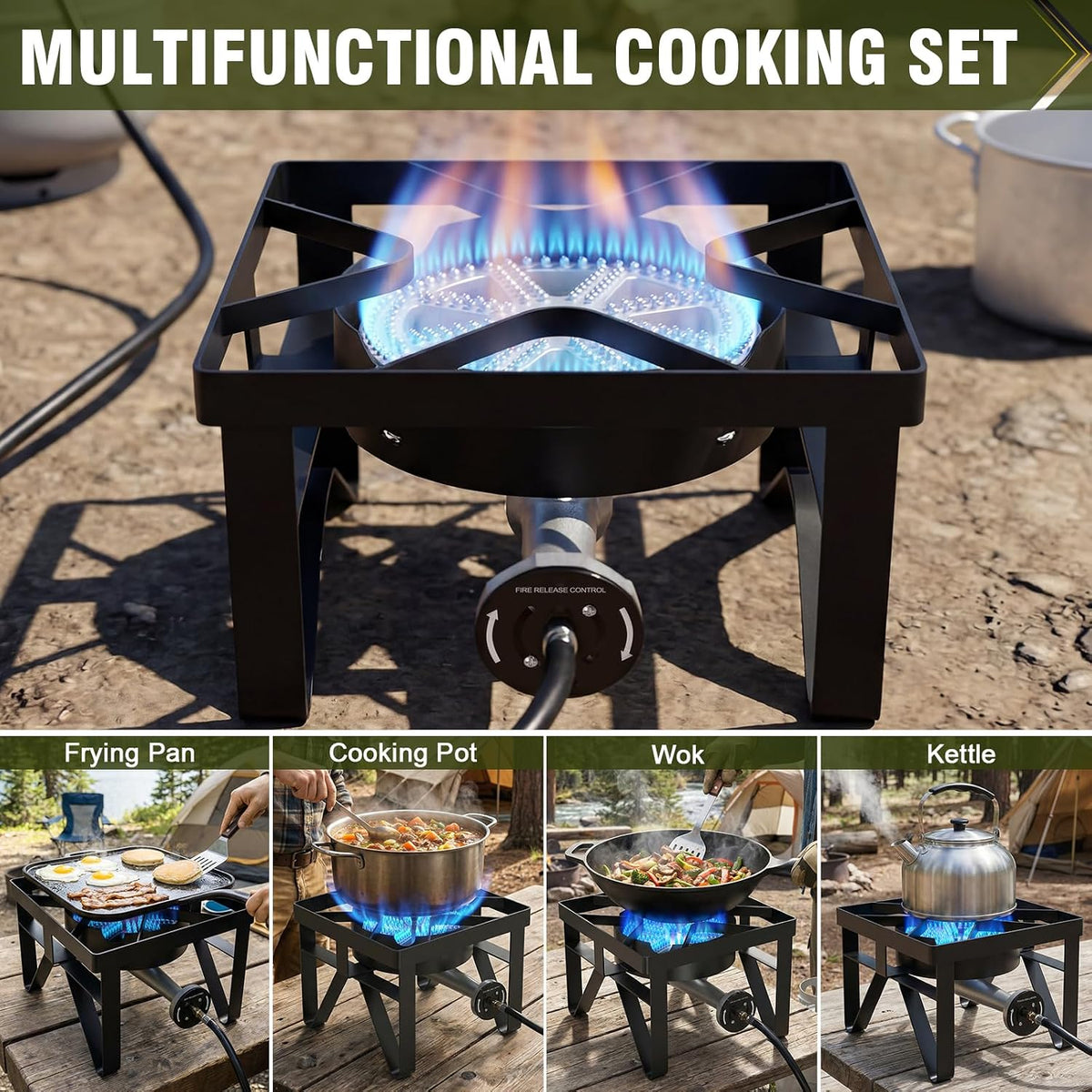 BESTFIRE 200,000 BTU Heavy Duty Propane Burner, High Pressure Outdoor Gas Stove with 0-20 PSI Adjustable Regulator & Hose, Portable Single Burner for Home Brewing, Turkey Fryer, Wok Cooking & Camping