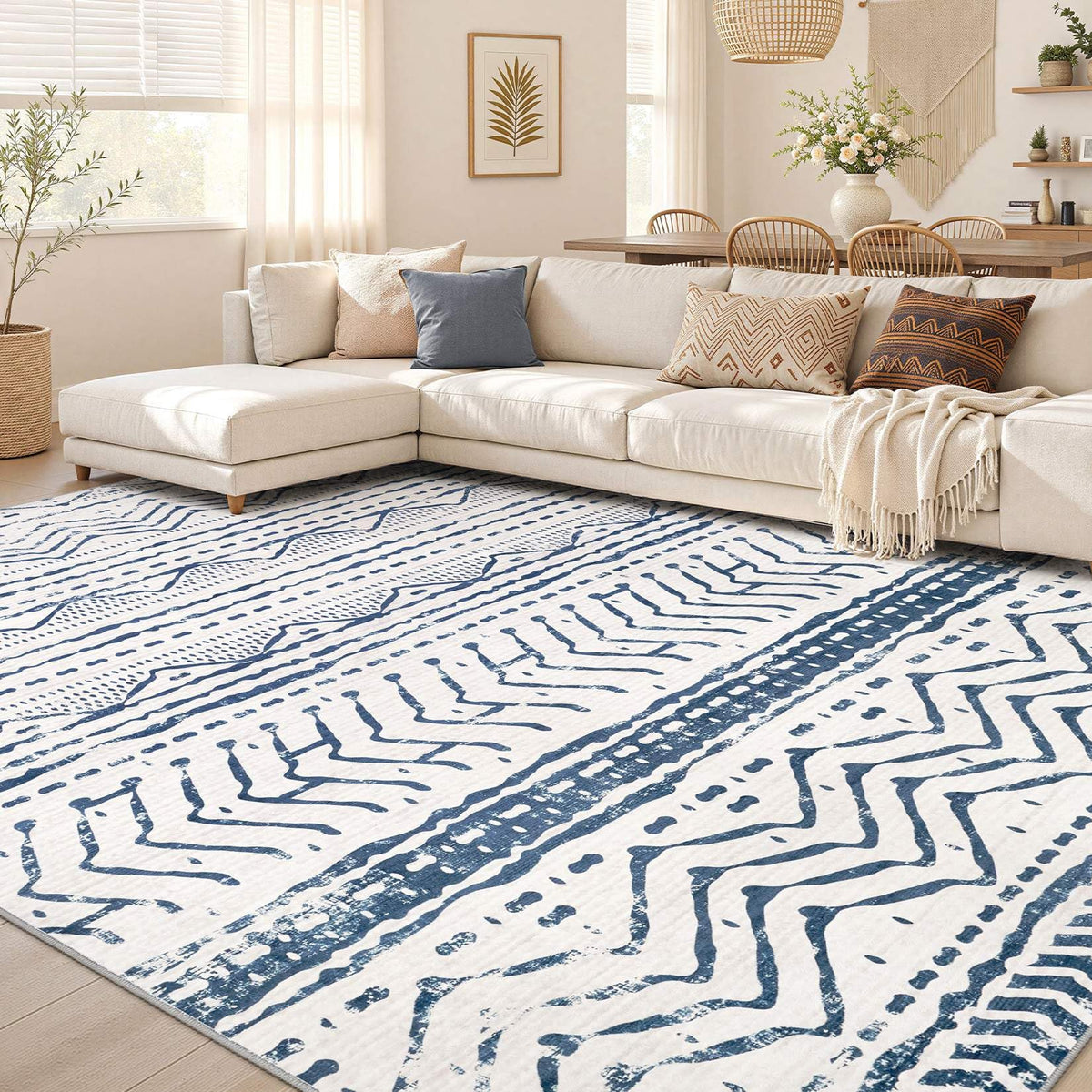 Nakagishi Boho 8x10 Area Rug Living Room Rugs Machine Washable Beige