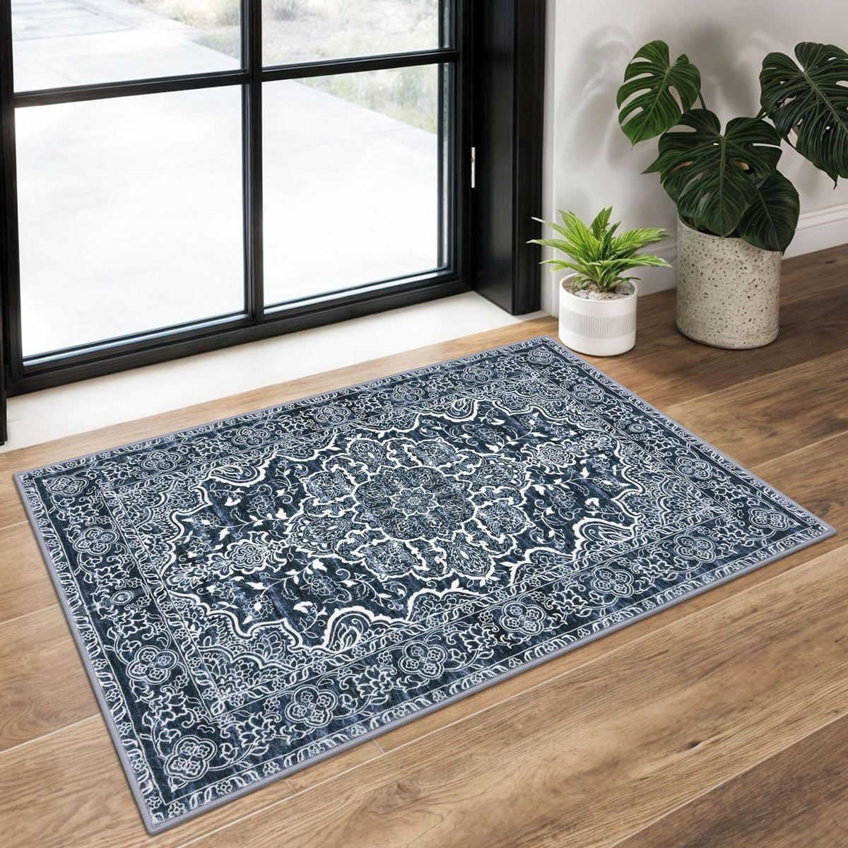 KUTA Vintage Extra Long Runners for Hallways 2.6x18ft Washable Blue White