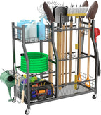 WALMANN Garden Tool Organizer with Wheels, Rakes/Shovels/Yard Tools Stand