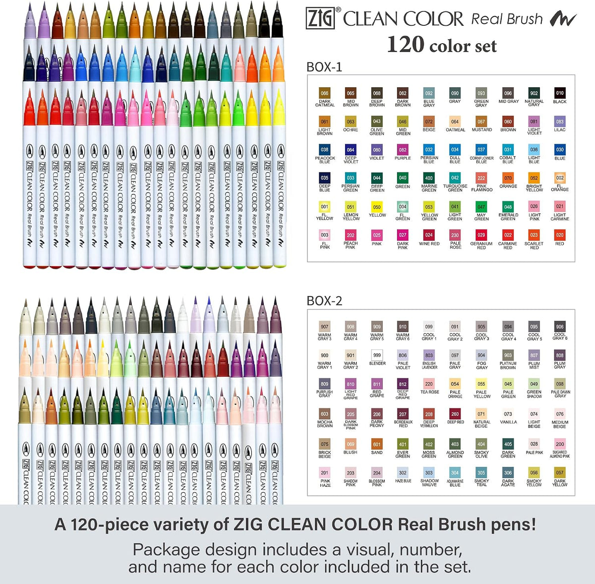Kuretake Zig Clean Color Real Brush 120 colors set, Brush tip marker pens, for Professional and Artist, coloring, drawing, calligraphy, lettering, Made in Japan