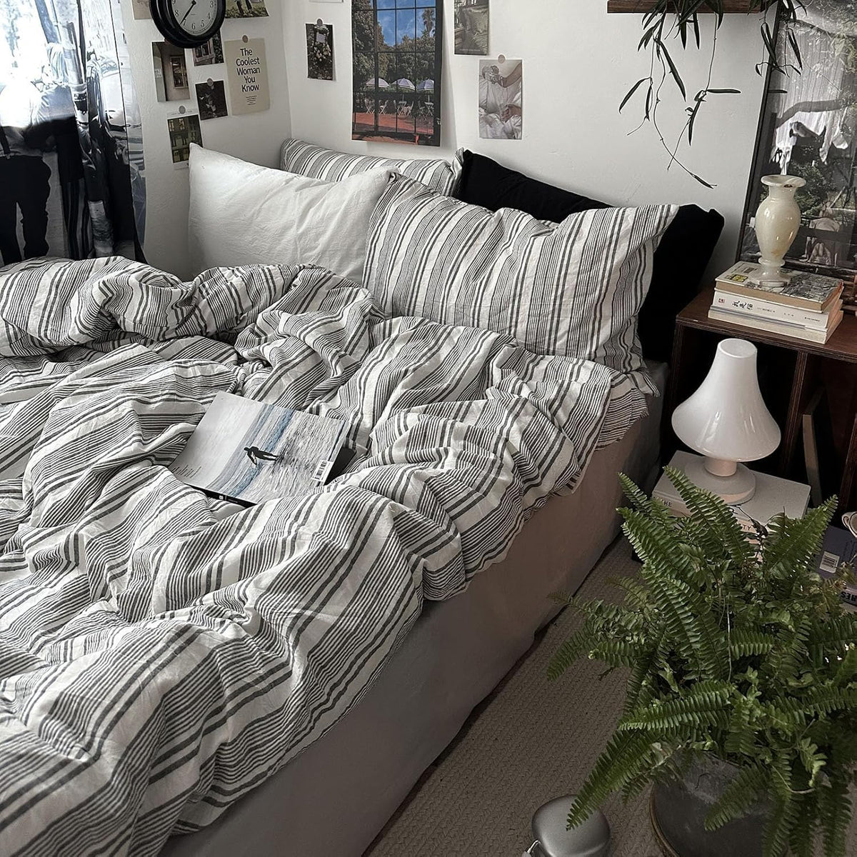 mixinni Vintage Buffalo Plaid Duvet Cover Set Queen Size - 3 Piece Washed Cotton Bedding Set with Grid Pattern, Soft & Breathable Duvet Cover with Pillowcases for All Seasons,(Brown & Blue,Beige)