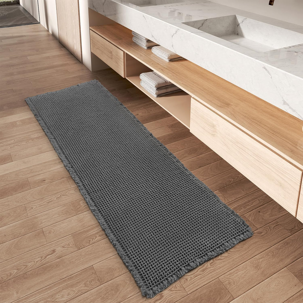 Upgraded Waffle Bath Mat Set of 2 Absorbent Bathroom Mat 18"x30" + 24"x48"