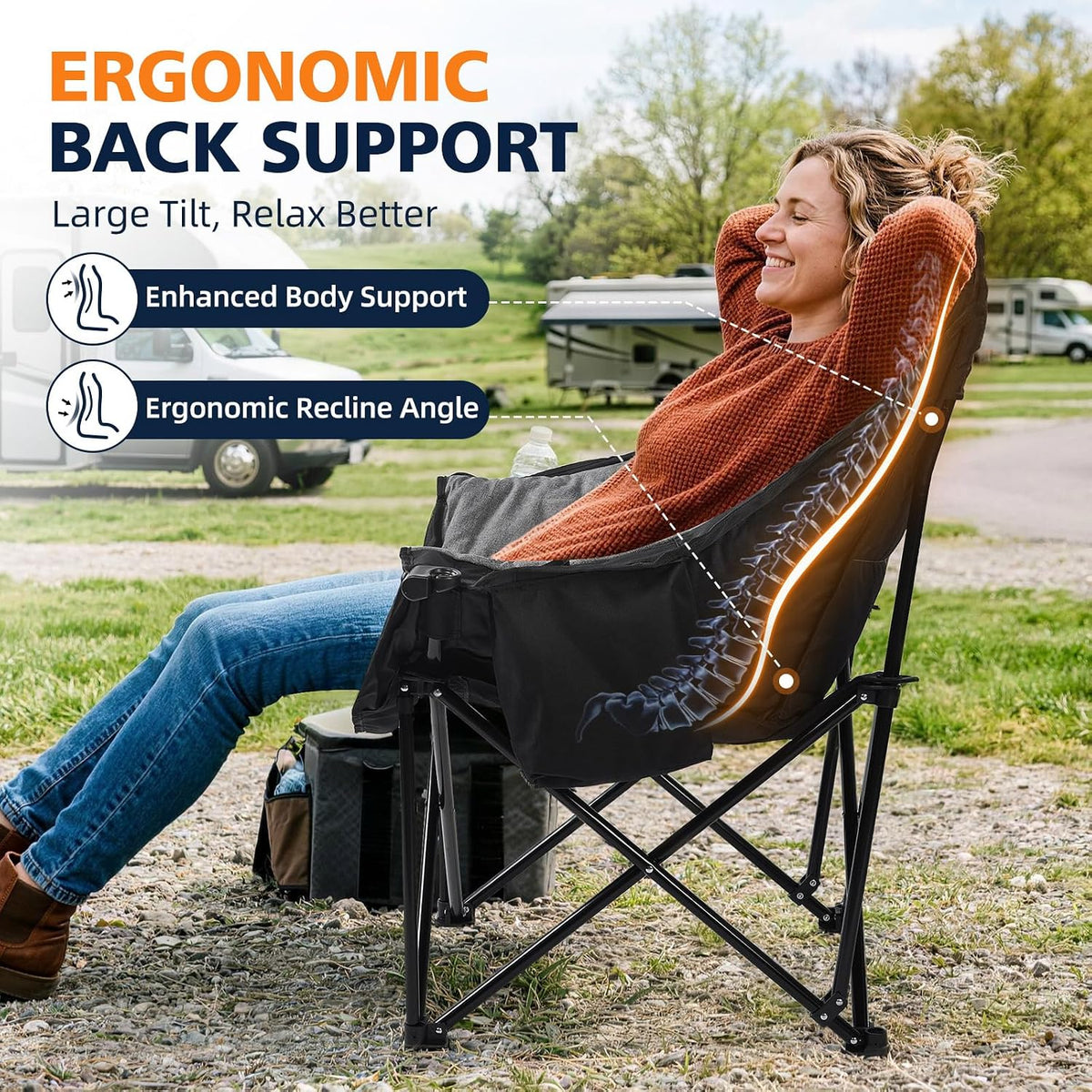 Oversized Camping Chair - Heavy Duty Padded Lawn Chair for Adults