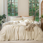 MooMee Duvet Cover Set 100% Washed Cotton Linen Like King