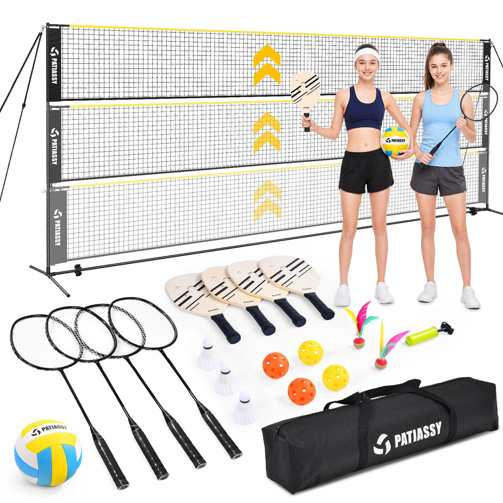 3-in-1 Volleyball Badminton Pickleball Net Set Adjustable Height