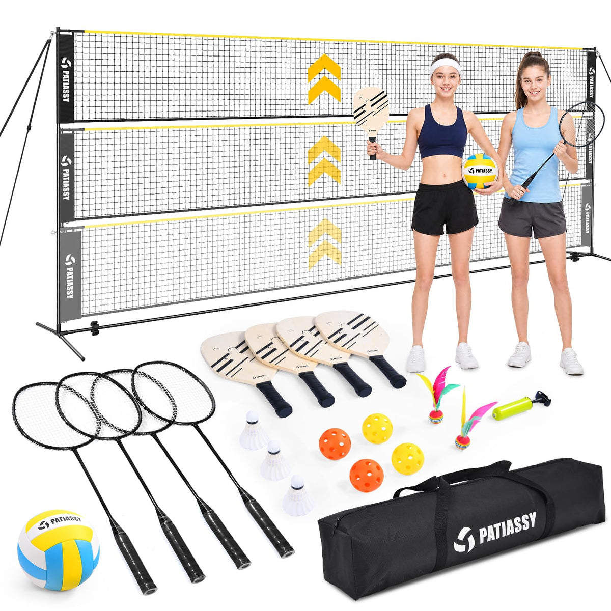 3-in-1 Volleyball Badminton Pickleball Net Set Adjustable Height