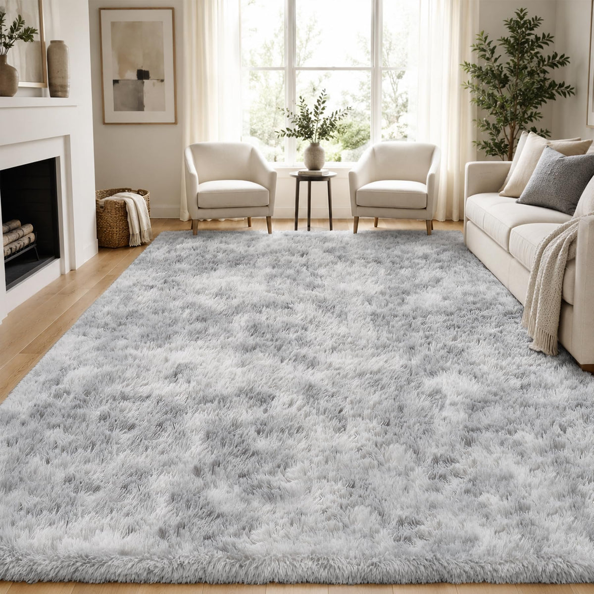 PLHXFR 9x12 Area Rugs Living Room: Fluffy Bedroom Soft Shag Rug Black Grey