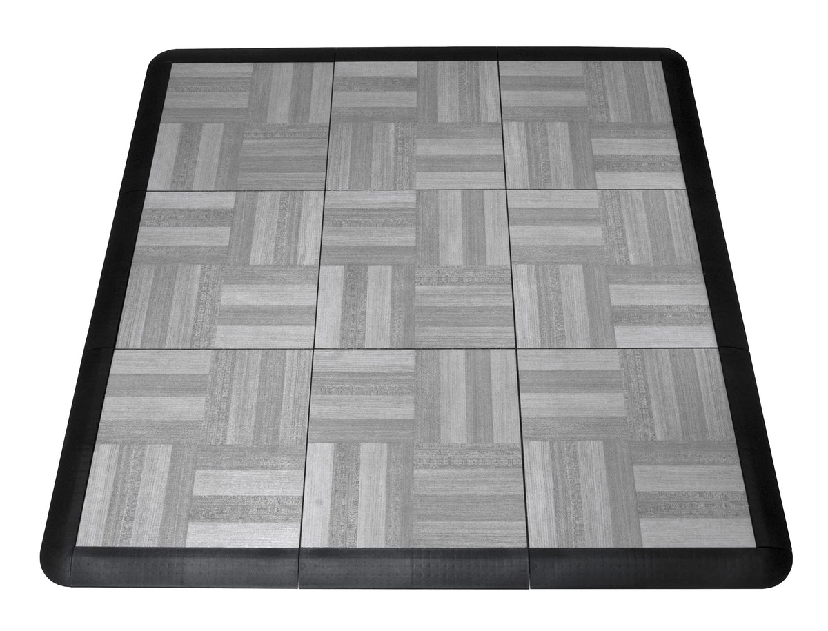Big Floors 3X3LUXBLAKFLOOR Modular Interlocking Lightweight Plastic Dance Floor Kit (3' x 3'), Luxury Black, 21 Piece
