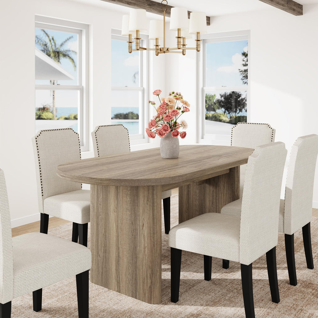 GarveeHome 63" Long Oval Dining Table with Wooden Base for 4-6 People