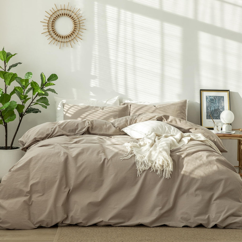 MooMee Duvet Cover Set 100% Washed Cotton Linen Like King