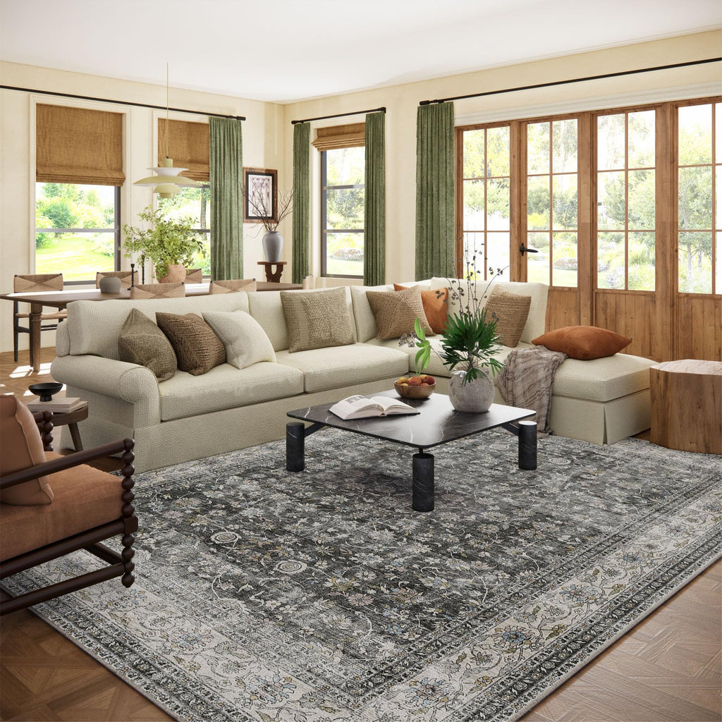 Washable Area Rugs for Living Room: 9x12 Bedroom Rug Boho Vintage Area Rug Stain Resistant Non Slip Low Pile Lightweight Soft Carpets for Dining Room Kitchen Nursery Kids Room Playroom Home Office