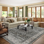 Washable Area Rugs for Living Room: 9x12 Bedroom Rug Boho Vintage Area Rug Stain Resistant Non Slip Low Pile Lightweight Soft Carpets for Dining Room Kitchen Nursery Kids Room Playroom Home Office