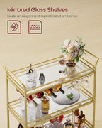 VASAGLE Bar Cart Gold, Large Home Bar Serving Cart with 3-Tier