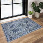 KUTA Vintage Extra Long Runners for Hallways 2.6x18ft Washable Blue White