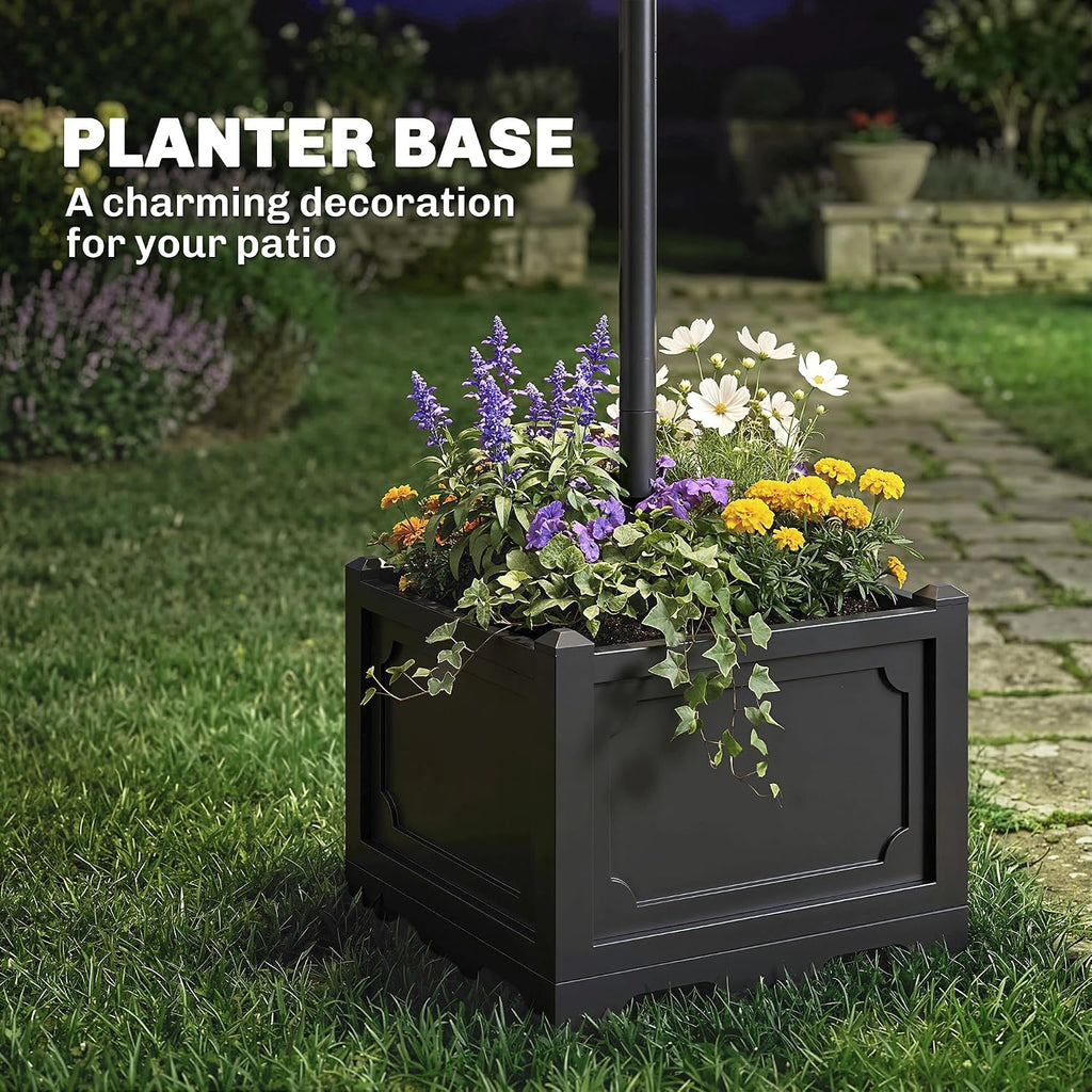 Outsunny 74.5" 3-Head Solar Lamp Post Light Outdoor with Planter, Black