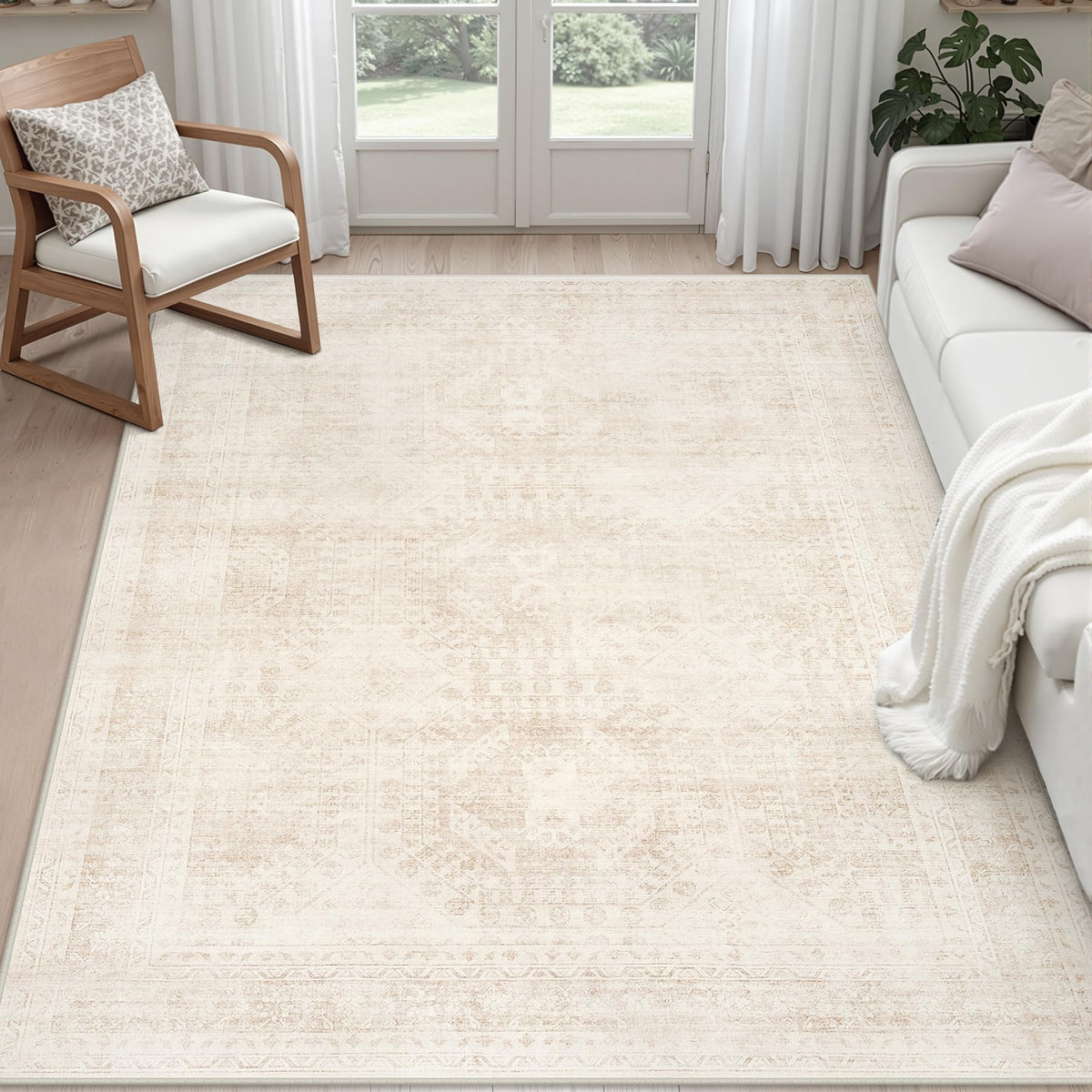 8x10 Area Rugs Living Room: Bedroom Washable Carpet Beige/Ivory