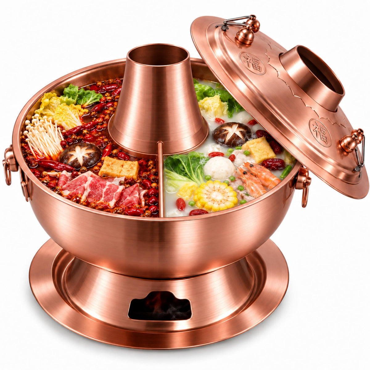 Charcoal Hot Pot, Chinese Charcoal Hot Pot Cooker for Camping (Gold)