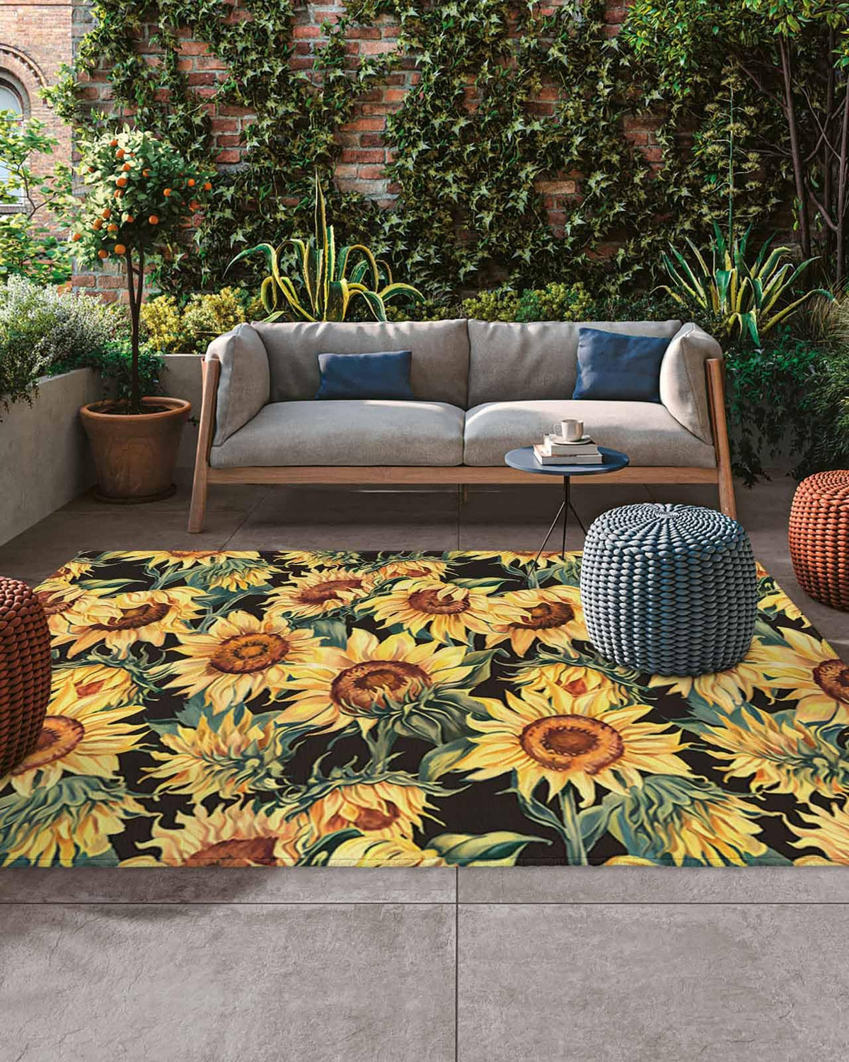 Watercolor Sunflower Outdoor Rug 5x8ft, Waterproof Indoor Outdoor Rug for Patio, Summer Plant Camping Carpet Mat Outside Area Rug for RV Picnic Beach Balcony Deck Backyard