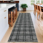 Modern Washable 8x10 Area Rug - Soft, Non-Slip, Stain Resistant, Farmhouse Tartan Plaid for Living Room, Bedroom, Nursery, Office - Beige
