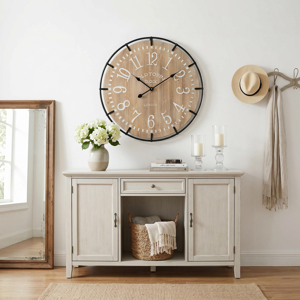 EMAX HOME 30 Inch Extra Large Wall Clock - Farmhouse Rustic Wood & Metal Design Silent Non-Ticking Battery Operated Decorative Oversized Clock for Living Room, Kitchen, Office & Bedroom