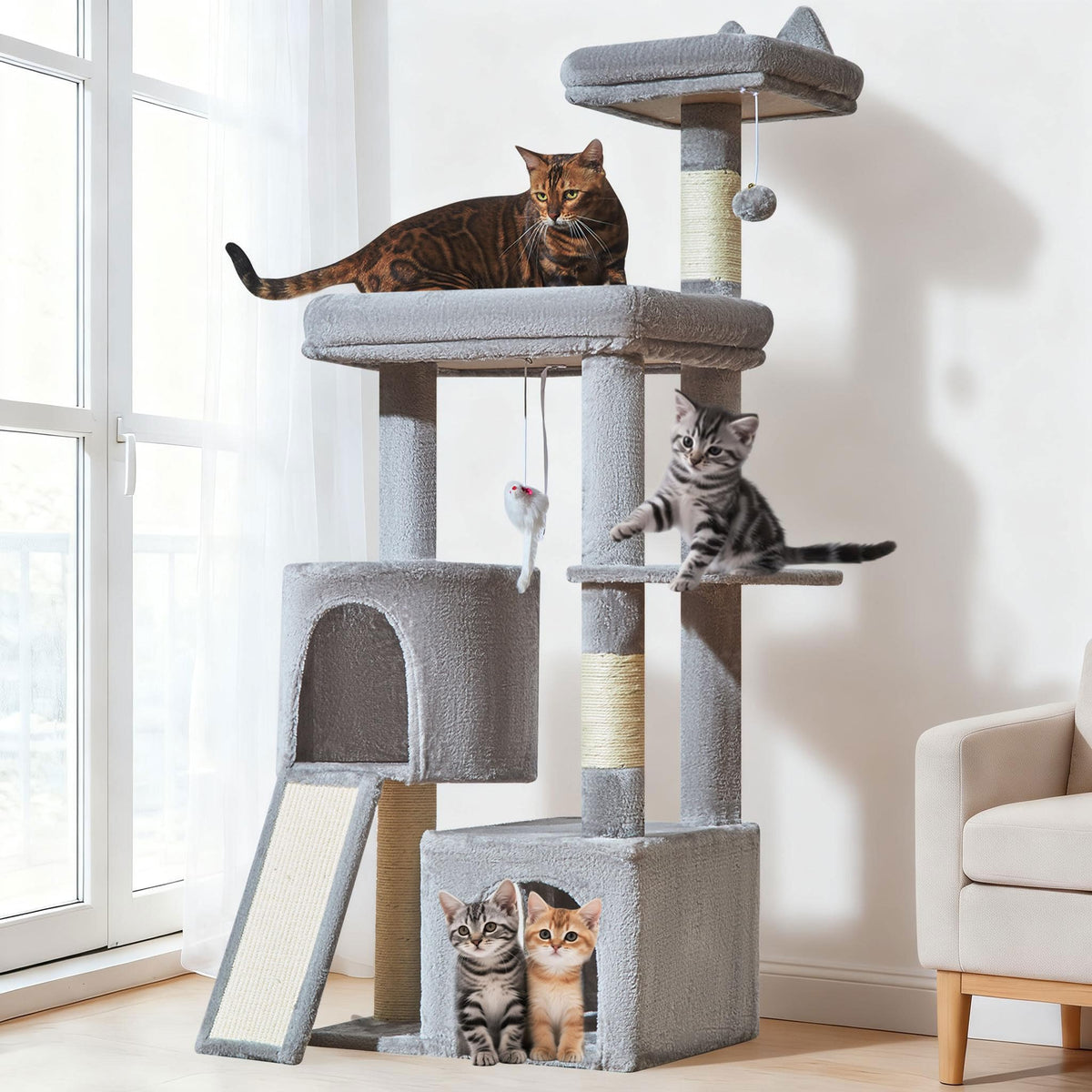 Taoqimiao Tall Cat Tree, 76In XL Cat Tower for Large Cats, 3 Padded Perches