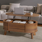 LYNCOHOME 43.3'' Fluted Lift Top Coffee Table with Storage,Modern Oval Coffee Table for Living Room or Home Office（Walnut）