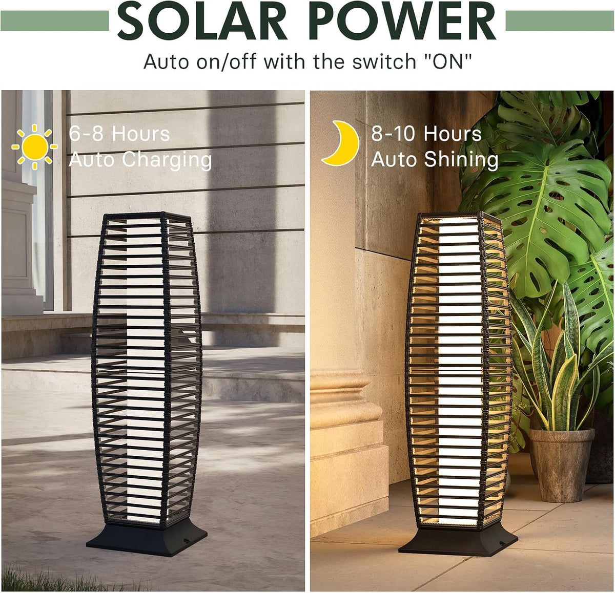 Grand patio 2-Piece Outdoor Floor Lamp Solar Powered Lantern Waterproof Wicker Boho Deck Lights for Garden Porch Decor, Large Crossover