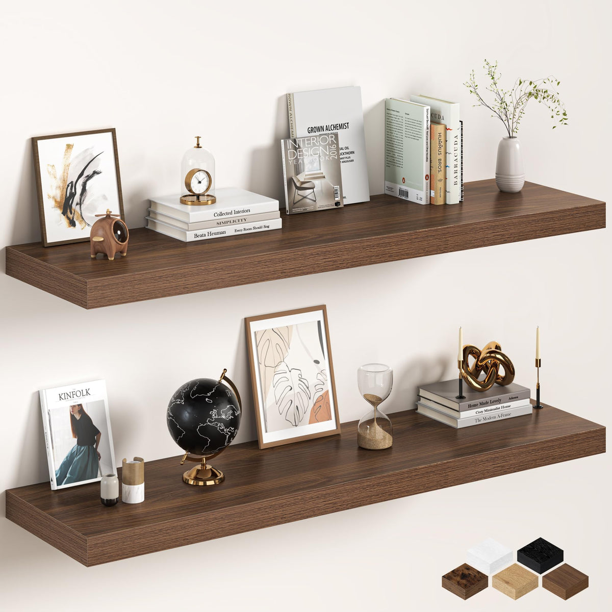30Inch Oak Floating Shelves for Wall, 12 Inch Deep Shelves for Bedroom, Kitchen, Bathroom Wall Mounted, Rustic Wood Floating Shelf with Invisible Brackets for Books, Storage, Decor, 2 Packs