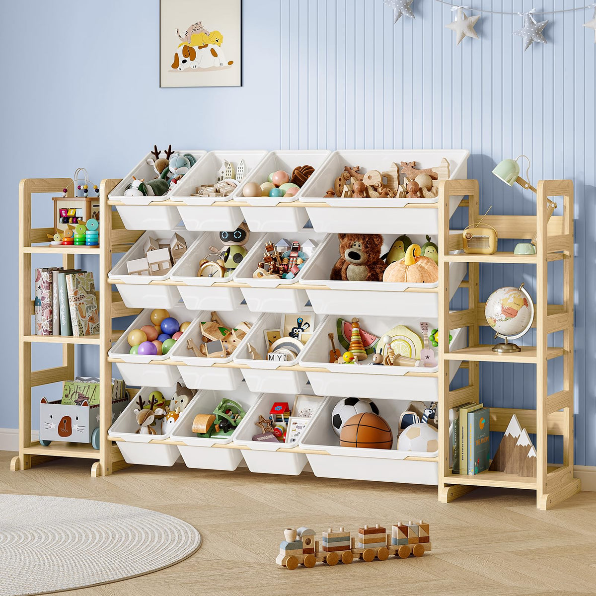 Toy Storage Organizer - Toy Organizers and Storage with Bookshelf, Toy Storage Shelf with 3 Shelves and 12 Storage Bins, Kids Bookshelf and Toy Storage for Kids Room, Playroom, Bedroom, Nursery, White