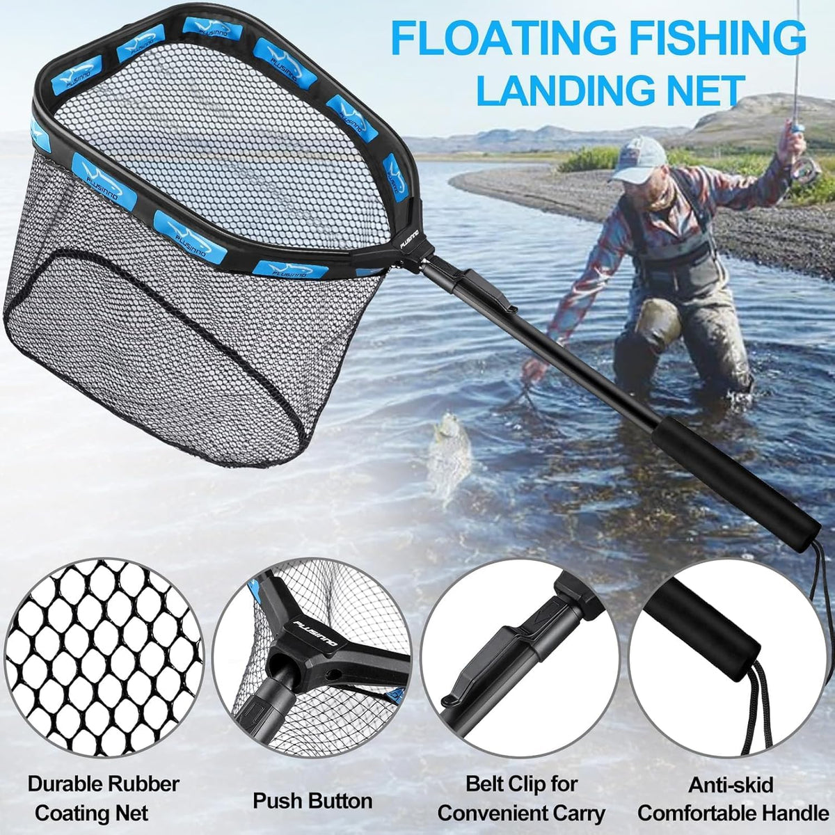 PLUSINNO Fishing Backpack with Fishing Net,42L Waterproof tackle Backpack with Tackle Boxes,Fishing Gear,Lures,Tools,Pliers & Accessories, Fishing Gifts for Men