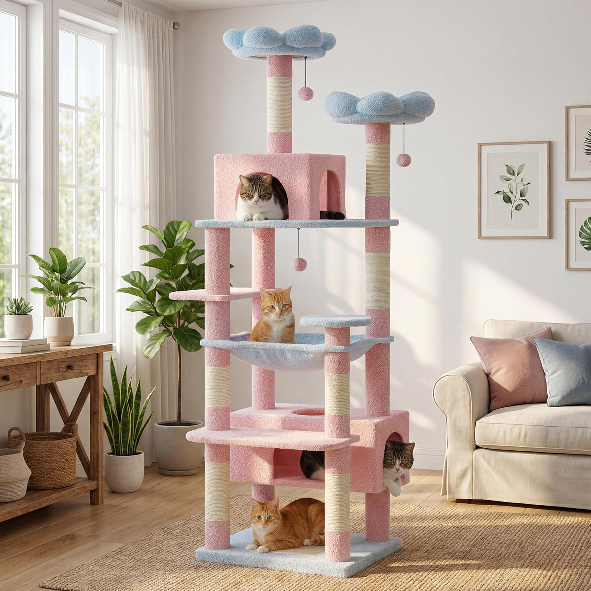 PAWZ Road Flower Cat Tree 72" Cat Tower with Condos&Hammock for Large Cats