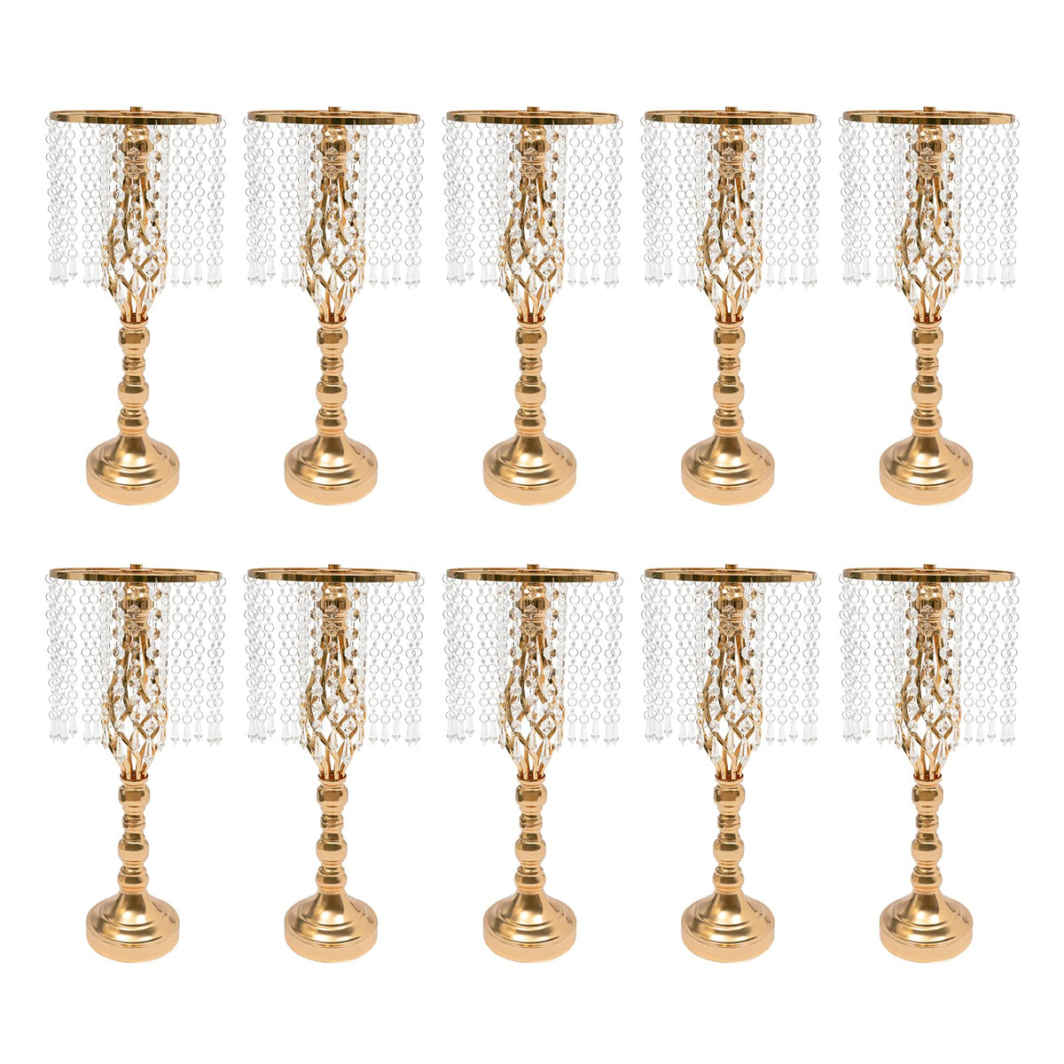 Wedding Centerpieces Gold Vases,10PCS Metal Flower Candle Holder with Sparkling Crystal Beads,Crystal Flower Vase Metal Flowers Stand for Party Tables Decorations (10PCS-Gold-14cm)