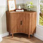 Lxsxlome Fluted Corner Cabinet with Sliding Doors and Adjustable Shelves