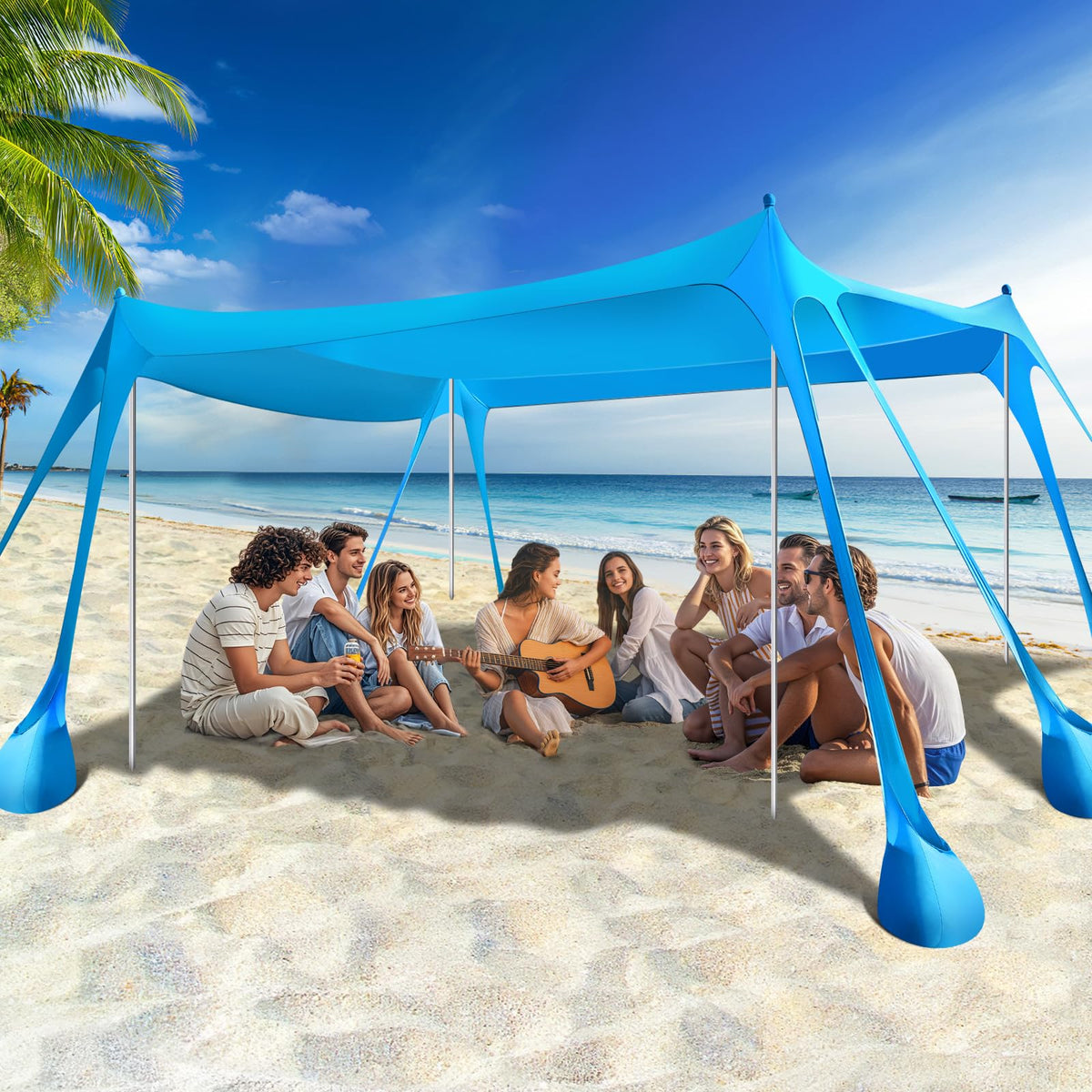 Rhino Valley 10 x 10 FT Beach Tent UPF50+ with 8 Sandbags 4 Poles, Sky Blue