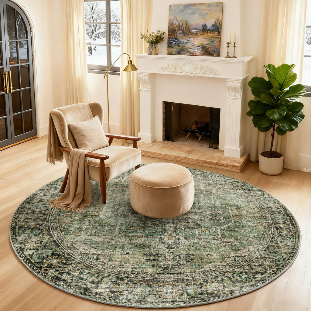 Washable Area Rugs for Living Room: 9x12 Bedroom Rug Boho Vintage Area Rug Stain Resistant Non Slip Low Pile Lightweight Soft Carpets for Dining Room Kitchen Nursery Kids Room Playroom Home Office