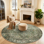 Washable Area Rugs for Living Room: 9x12 Bedroom Rug Boho Vintage Area Rug Stain Resistant Non Slip Low Pile Lightweight Soft Carpets for Dining Room Kitchen Nursery Kids Room Playroom Home Office