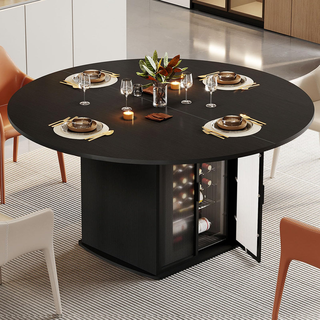 IBF 47" White Faux Marble Round Dining Table with Storage for Dining Room