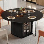 IBF 47" White Faux Marble Round Dining Table with Storage for Dining Room
