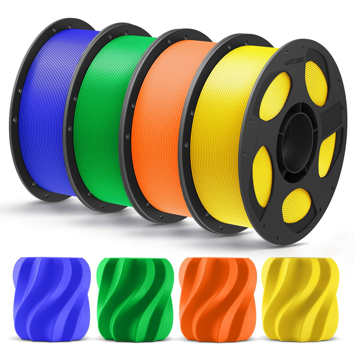 ANYCUBIC PLA Plus (PLA+), 3D Printer Filament 1.75mm Bundle, High Toughness, 1KG Spool, Black, White, Texture Grey, Pink, Red, Blue, Green, Orange, Yellow, Purple, 10KG in Total