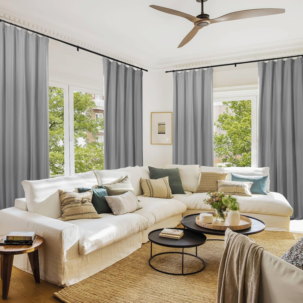 ChadMade 192 Inches Extra Long Curtains, Light Blocking Rod Pocket Back Tab Hook Belt Flat Hooks Curtains for Living Room Set of 2 Panels Privacy Curtains, Light Grey, 2 Panels, 50 W x 192 L Inch